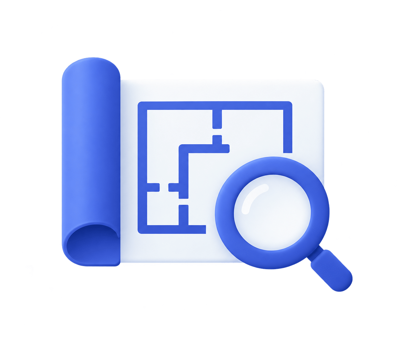 Blueprint with magnifying glass Blueprint with magnifying glass