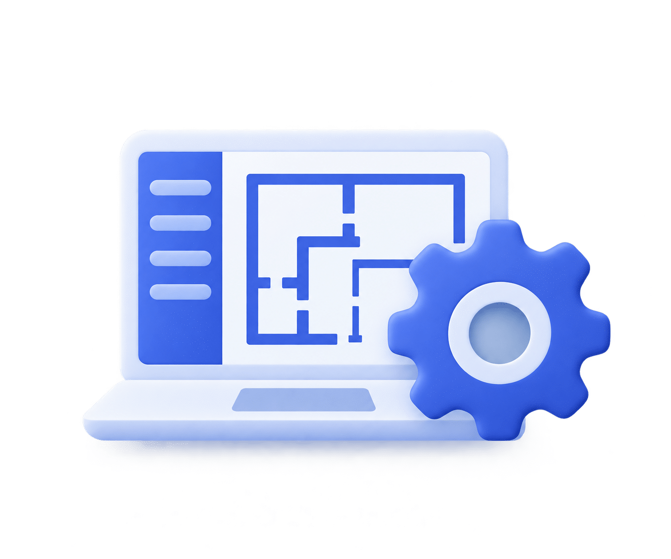 Blauwe Laptop met Instellingen Gear